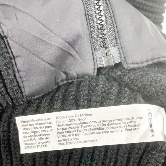 EILEEN Fisher Black Ribbed Merino Zip Front Vest w/ Patka Trim Size XS - Picture 5 of 5